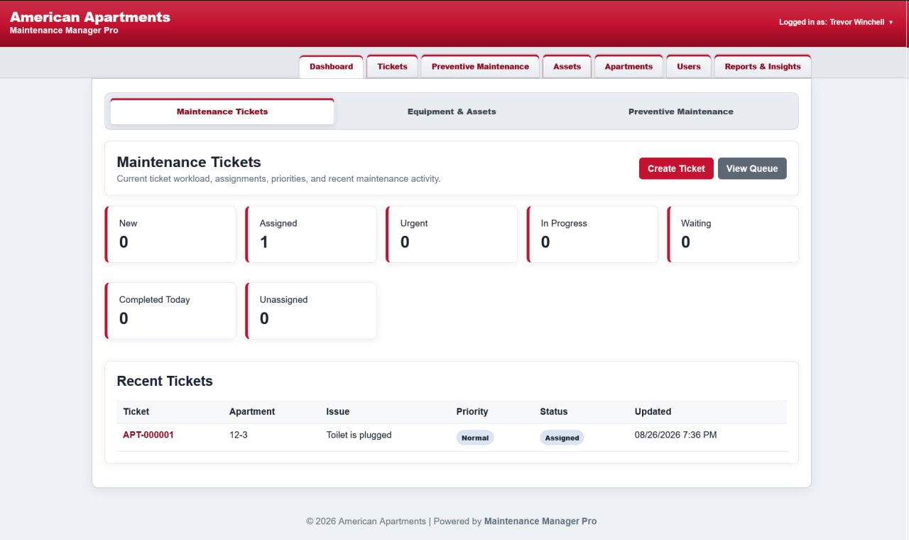 Maintenance Manager Pro maintenance dashboard
