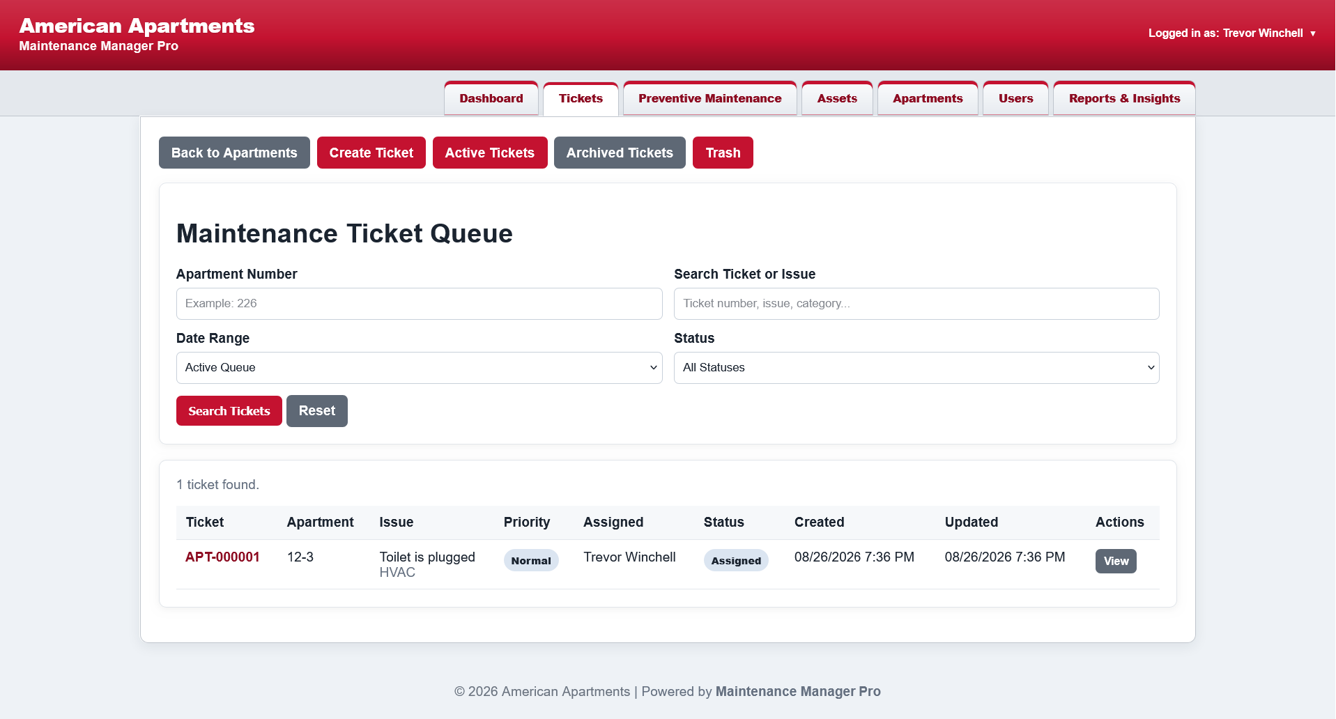 Maintenance ticket queue